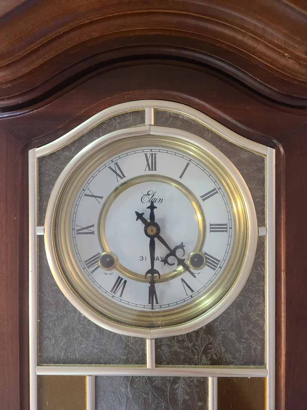 Elgin 31 Day Wooden Wall Chime Clock with Gold Accents - Brown